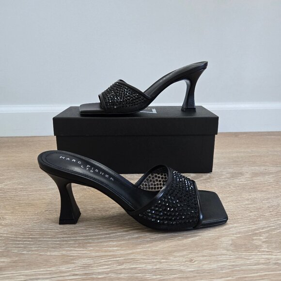 Marc Fisher LTD Women's Delaney Heeled Sandal Open Toe Black New In Box Size 7.5 - Picture 1 of 17